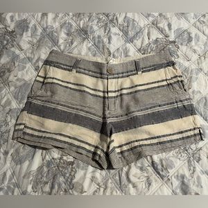 Cream and Blue Striped Linen Short | Size 4